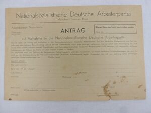 NSDAP application form the Netherlands